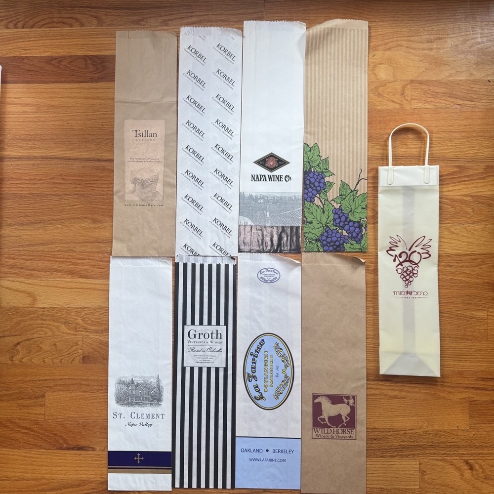 9 Vintage Napa Vally Vineyard Paper Wine Bags Korbel‎ Wild Horse La Farine Groth